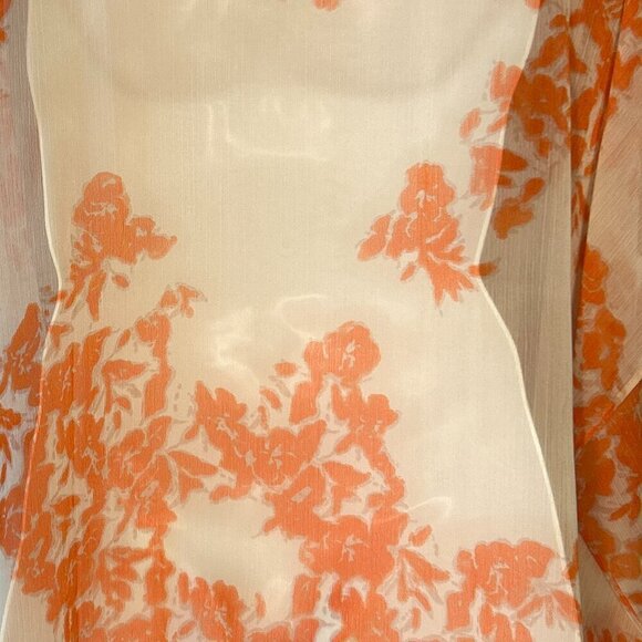 Chico's SZ S/M Orange print crochet trim Poncho Boho Chic Fairy Resort Artsy - Picture 4 of 5